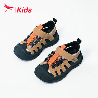 红蜻蜓儿童24夏季童鞋男童时尚运动款包头中大童凉鞋 棕色 33码 33（内长21.5脚长20.9）
