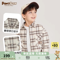 PawinPaw卡通小熊童装24年春季新款男童纯棉格纹印花休闲长袖衬衫 棕色/85 1