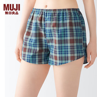 无印良品（MUJI）女式 马德拉斯格纹 短裤 女士睡裤家居裤子夏款 FCJ03A4S 棕色格纹 S(155/85A)