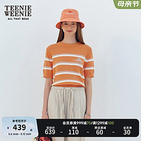 Teenie Weenie小熊针织衫女2024年夏季薄款多巴胺撞色条纹短袖针织上衣女 橙色 170/L