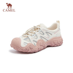camel骆驼登山鞋女撞色绑带休闲鞋l24s076620米银粉39