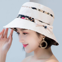 京京怡帽子女士夏天韩版民族风遮阳布帽防晒帽布帽时尚盆帽 四叶蝴蝶-米色 均码(56-58CM)