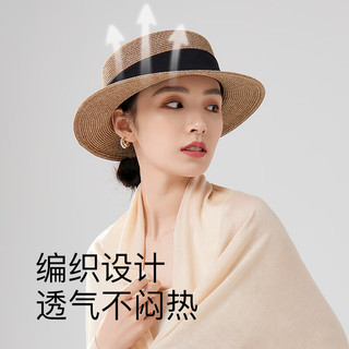 SiggiSI94389草帽女夏遮阳防紫外线平沿帽防晒太阳帽平顶帽遮阳帽米 杏仁米