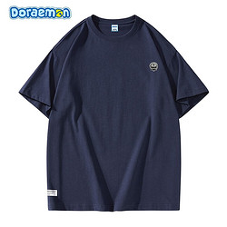 Doraemon 哆啦A梦 学院cleanfit基础款简约纯棉宽松休闲短袖T恤情侣男女同款 藏青 2XL