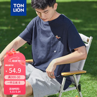 唐狮 TONLION短袖T恤男2024夏季新款前胸绣花宽松 藏青