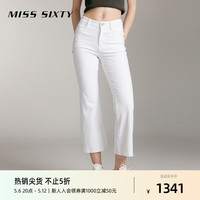 MISS SIXTY2024夏季新款含桑蚕丝牛仔裤女白色九分高弹显瘦微喇裤 白色 2