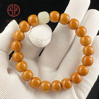 今夕猴头核桃手串男直切老型桶光珠小核桃文玩佛珠念珠绕指柔手链女士 10*9mm 和田玉回纹珠款