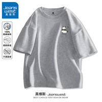 真维斯短袖t恤男休闲大码胖子二百斤可穿夏季纯棉透气青少年潮牌体恤GW 白#ZS喝茶熊猫 L