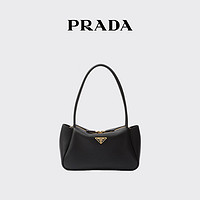 PRADA/普拉达女士金属徽标中号牛皮革手提包 黑色