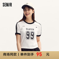 森马（Semir）[商场同款]短袖T恤女短款正肩修身2024夏新款撞色上衣运动风