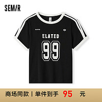 森马（Semir）短袖T恤女短款正肩修身2024夏撞色上衣运动风 黑色90001 180/100A/XXXL