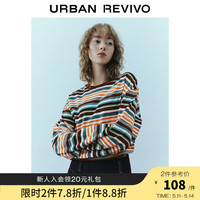 URBAN REVIVO UWU440005 撞色条纹圆领宽松长袖T恤