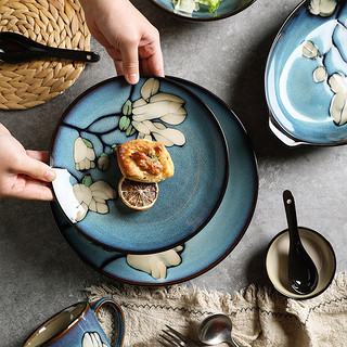 复古陶瓷碗碟套装创意高档碗盘米饭碗汤碗菜盘子中式餐具套装