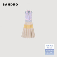 SANDRO2024春夏新款女装法式设计感收腰条纹连衣裙长裙SFPRO03784 MULT/多色 38