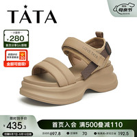 他她(TATA)休闲运动厚底凉鞋女沙滩鞋云朵凉鞋2024夏季新款WQ801BL4 卡其/棕 38