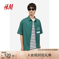 H&M HM男装短袖衬衫夏季休闲宽松拼色口袋男士衬衫1178844