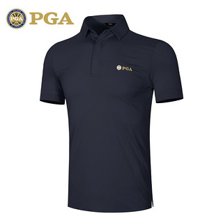 PGA 高尔夫服装男士短袖T恤 时尚运动球衣 高尔夫弹力衣服 PGA 101150-藏青色 XXL