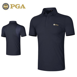 PGA 高尔夫服装男士短袖T恤 时尚运动球衣 高尔夫弹力衣服 PGA 101150-藏青色 XXL