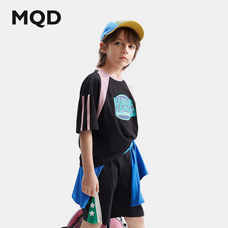 马骑顿（MQD）【冰纤维】MQD童装男童学院风短袖凉感T恤24夏装儿童卡通体恤 黑色 160cm