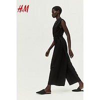 H&M女装2024春季V领无袖双排扣配腰带连身裤1221935 黑色 155/80A 34 155/80 34