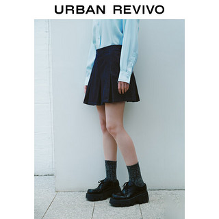 URBAN REVIVO 女士复古压褶短款牛仔半身裙 UWU840051