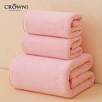 DATE CROWN 皇冠 毛浴巾三件套成人男女士家用吸水速干不掉毛擦臉洗澡裹巾薔薇粉 純色?薔薇粉