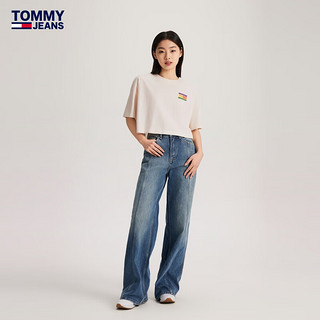 TOMMY JEANS24新款春季女纯棉潮流年轻彩色印花短款短袖T恤DW0DW18141 米白色YBH XS