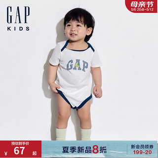 Gap婴儿2024夏季纯棉撞色信封领短袖连体衣儿童装爬服505556 白色 66cm(3-6月) 亚洲尺码