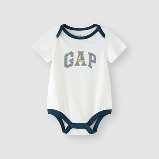 Gap婴儿2024夏季纯棉撞色信封领短袖连体衣儿童装爬服505556 白色 66cm(3-6月) 亚洲尺码