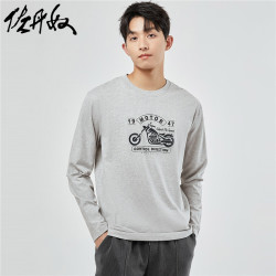 佐丹奴男上装_giordano 佐丹奴 男装纯棉滑雪主题印花圆领长袖t恤 130