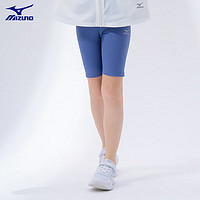 美津浓（MIZUNO）女童瑜伽短裤2024儿童装运动打底紧身弹力裤子夏 牛仔蓝 160cm