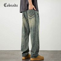 Cebrodz 法国Cebrodz男士复古牛仔裤宽松直筒2024新款美式潮牌耐磨休闲裤