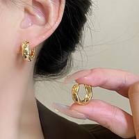 Trendolla 欧美金属感菱格纹耳圈女不规则几何简约耳环时尚个性设计耳饰