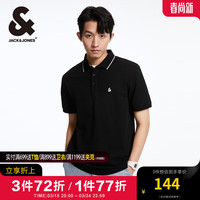 杰克·琼斯(JACK&JONES)2024年春季男士多色百搭翻领短袖衣服polo衫224106035 黑色E40 175/96A/M