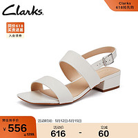 Clarks 其乐 女鞋2022夏季简约方头一字带潮流复古方跟罗马凉鞋 白色39.5
