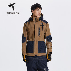 TITTALLON 体拓 男士滑雪上衣防风防水保暖拼色复古牛仔单板滑雪服