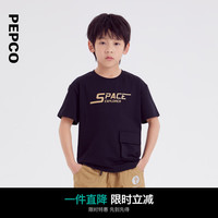 小猪班纳童装2024夏装新款儿童圆领上衣中大童男童短袖T恤男孩潮 黑色 1