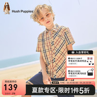 暇步士(Hush Puppies)童装男童短袖衬衫夏装新款儿童衬衫格子棉平布经典时尚休闲短袖 暖卡其 1