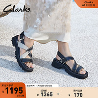 Clarks其乐学院系列女鞋24夏季交叉绑带厚底摩登时尚牛皮凉鞋 黑色 261765174 39.5