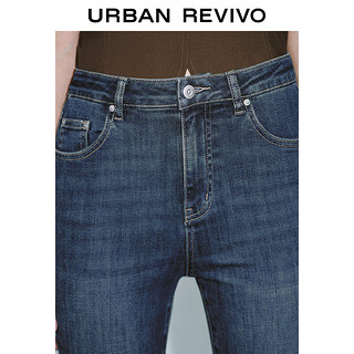 URBAN REVIVO 女装时尚复古休闲修身喇叭牛仔长裤 UWG840154 蓝色 30