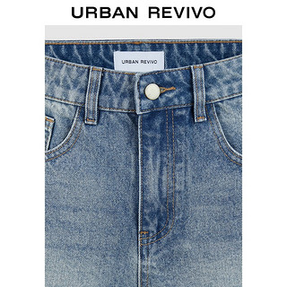 URBAN REVIVO 女装潮流休闲复古磨破毛边牛仔短裤 UWV840145 蓝色 26