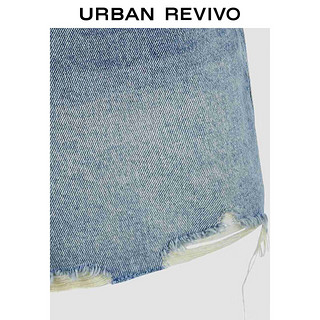 URBAN REVIVO 女装潮流休闲复古磨破毛边牛仔短裤 UWV840145 蓝色 26