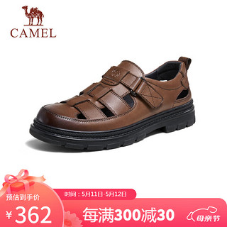 骆驼（CAMEL）舒适透气镂空牛皮革魔术贴商务凉鞋男士 G14M201610 棕色 43 