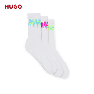 HUGO男士2024夏季霓虹色徽标装饰短袜三双装 100-白色 EU:39-42