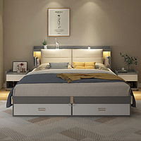 MU YUE 木月 智能带灯储物床现代简约双人床卧室软包1.5米储物床+椰棕床垫+柜1