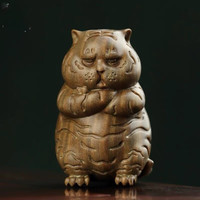 仙将天然绿檀木雕萌萌生气虎创意文玩手把件家居装饰品桌面工艺品摆件 生气虎