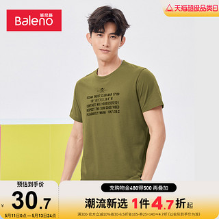 Baleno 班尼路 新款港风百搭潮流印花t恤男圆领休闲纯棉黑色短袖上衣新款