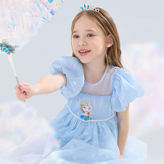 迪士尼儿童裙子女童连衣裙爱莎公主礼服裙夏装 LX84002蓝色 120cm 