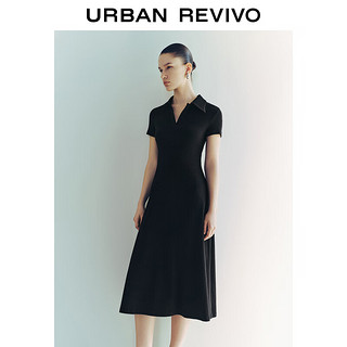 URBAN REVIVO 女装时尚气质垂感开衩中长款连衣裙 UWG740061 正黑 S
