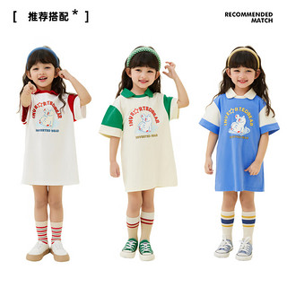 gxg.kids【3色可选】女小童连衣裙夏小熊T恤裙运动裙子 白色 90cm